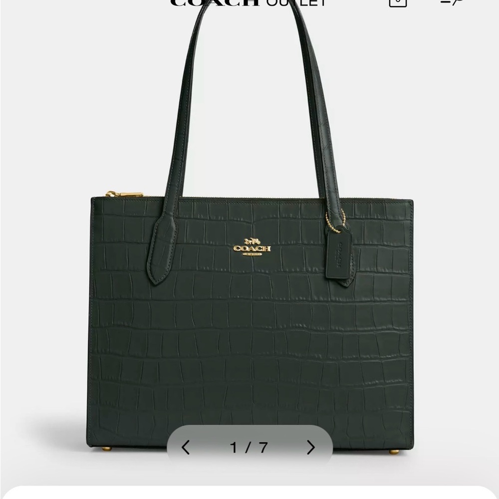 Coach Outlet Nina Zippered Tote in Gold Amazon Green Croc Embossed - Picture 9 of 14